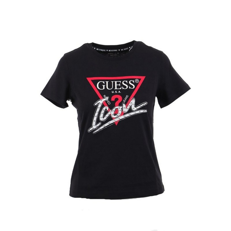 Guess T-Shirt Logo Donna Ragazza Mezza Manica Corta Giro Collo