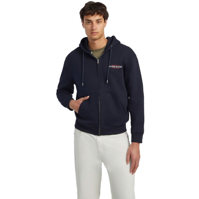 Guess Felpa Zip Intera Cappuccio Uomo Ragazzo Blu