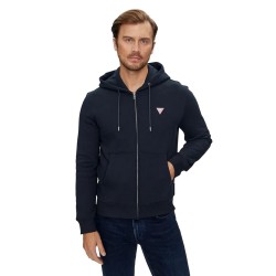 Guess Felpa Zip Intera Cappuccio Uomo Ragazzo Logo Blu