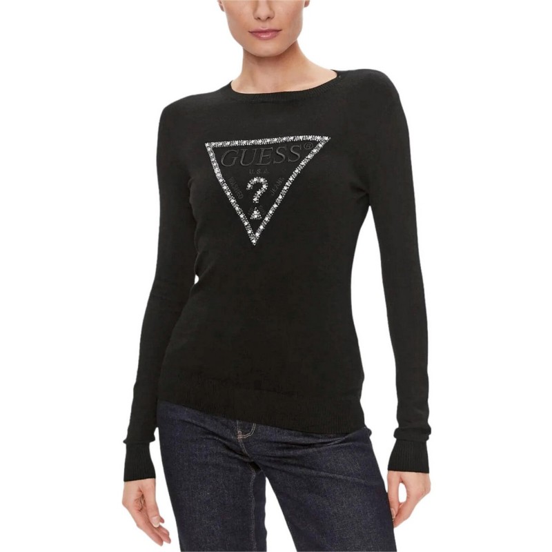 Guess Maglia Girocollo Donna Ragazza Logo Nera