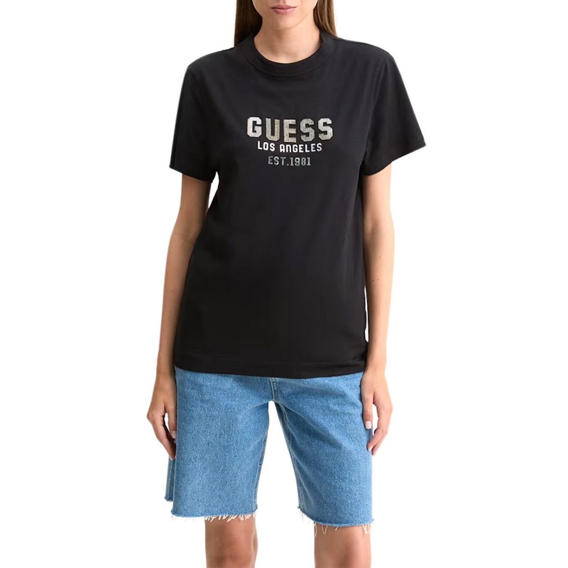 Guess T-Shirt Piramide Logo Donna Ragazza Mezza Manica Corta