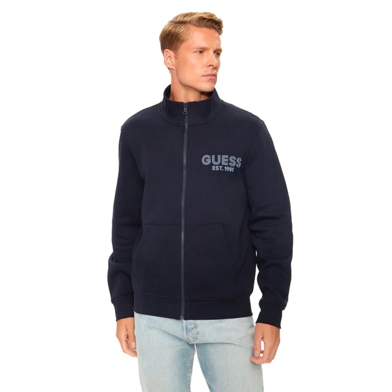 GUESS FELPA ZIP INTERA LOGO UOMO RAGAZZO BLU