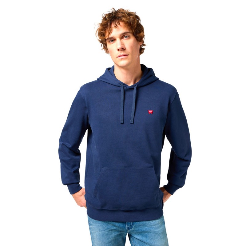 Wrangler Sign Off Hoodie Felpa Cappuccio Uomo Ragazzo Blu