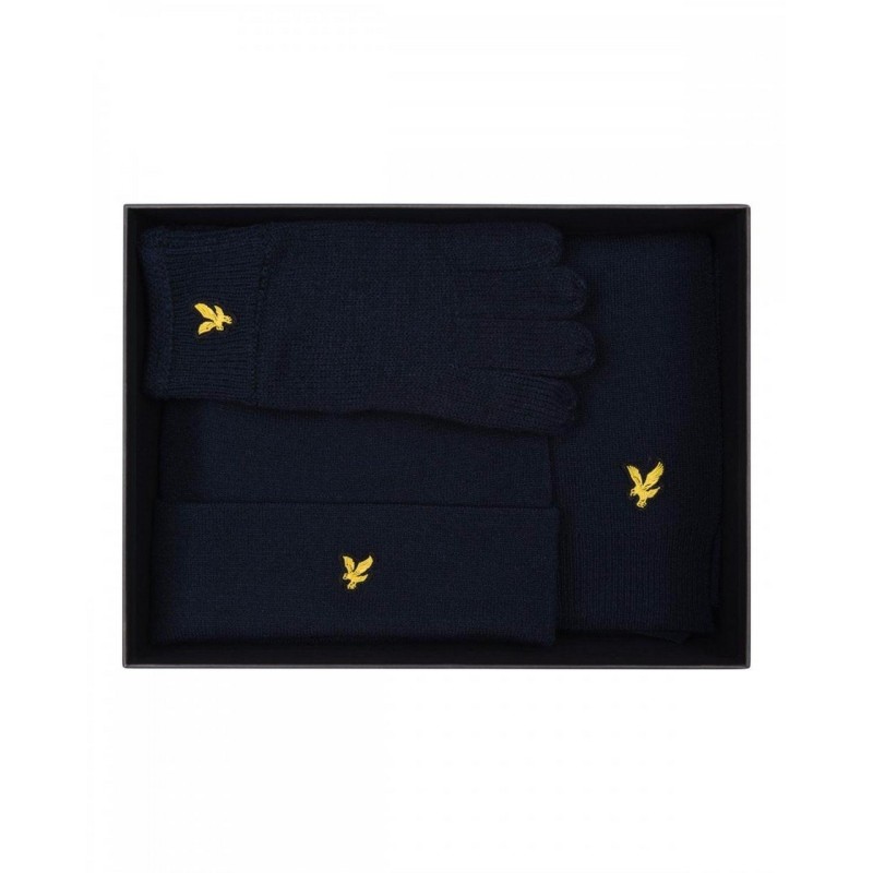 LYLE & SCOTT Cofanetto Cappello+Sciarpa+Guanti Set Uomo Ragazzo Blu