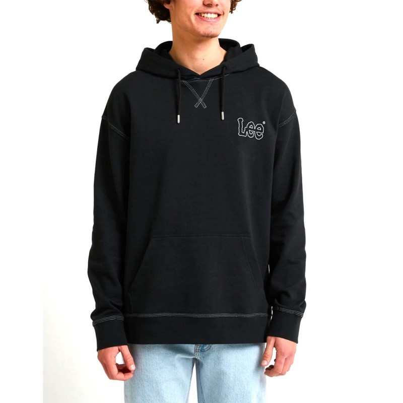 Lee Core loose logo hoodie Felpa Cappuccio Uomo Ragazzo Nero