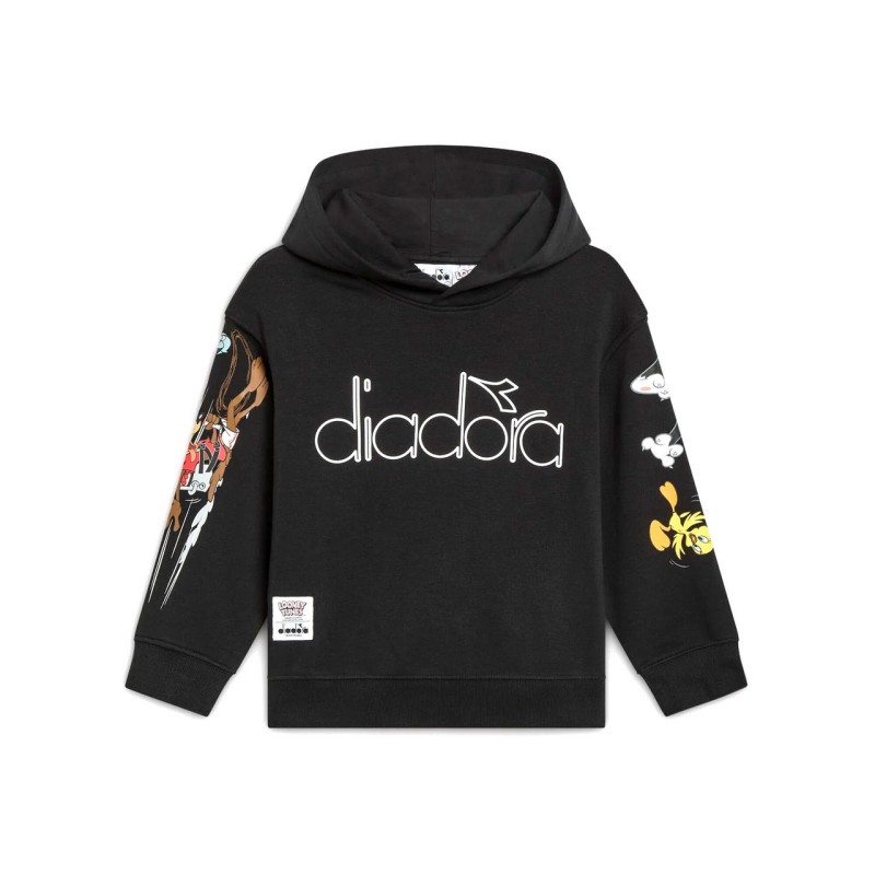 Diadora Ju.Hoodie Team Felpa Cappuccio Bambino Ragazzo Nera