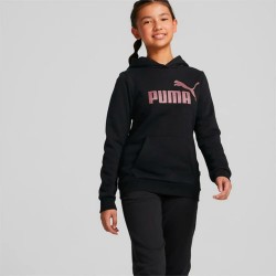 Puma Logo Cropped Hoodie Felpa Cappuccio Donna Ragazza Nera