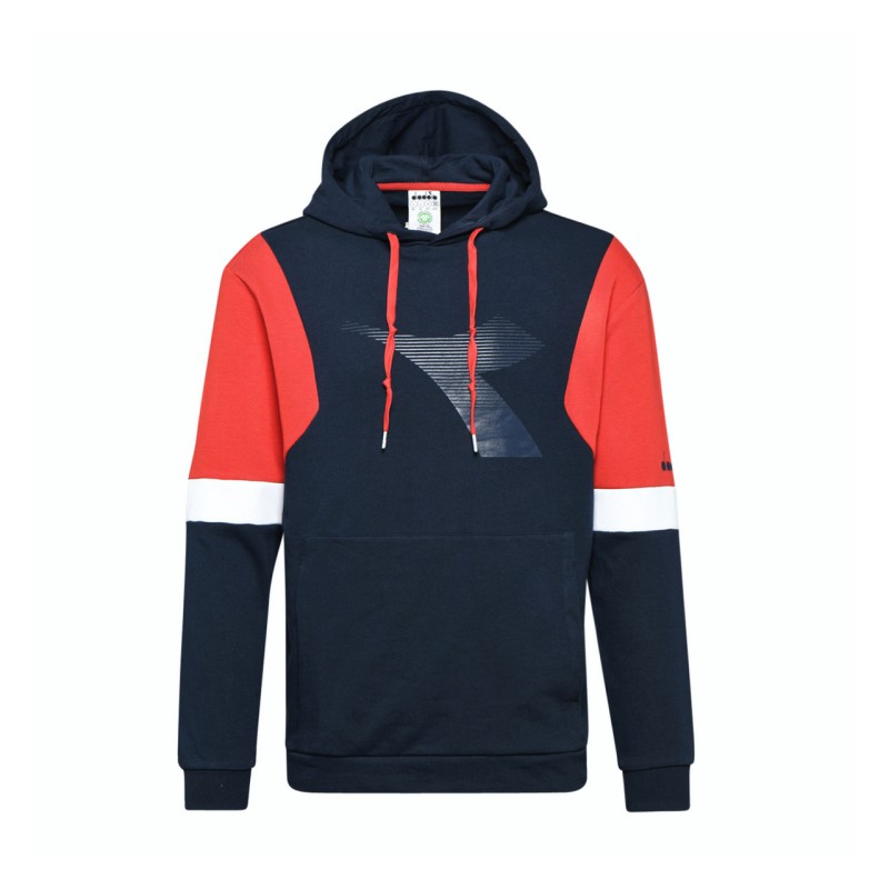 Diadora Hoodie Club Uomo Felpa Cappuccio Sportiva Ginnastica Garzata Cotone