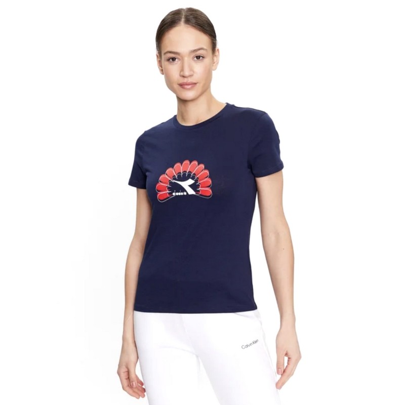 Diadora T-Shirt Maglia Donna Ragazza Graphic Sportiva Mezza Manica Corta Cotone Ginnastica